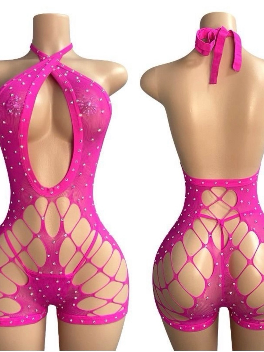 Hot Pink Crisscross Rhinestone Romper